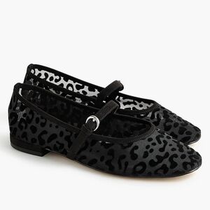 J.Crew Leopard Mesh Mary Jane Flats, 8.5, Black